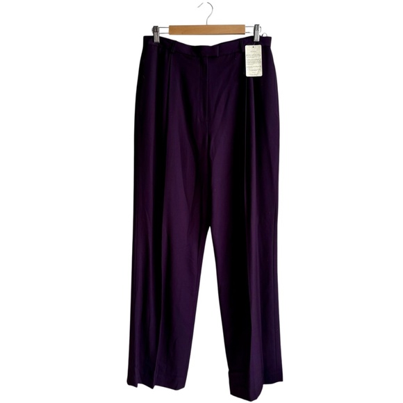 Y2K Rena Rowan 100% Woolmark Wool Purple Pants High Waist Wide Leg Womens Sz 14 - Picture 3 of 10